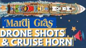Carnival Mardi Gras Arrival to Port Canaveral Drone Shots & Cruise Horn