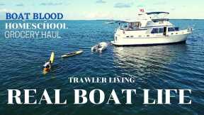 REAL Boat Life || The Boat is Bleeding || Grocery Haul by Highfield and Homeschool ||