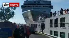 Cruise ship crashes into dock and tourist boat in Venice