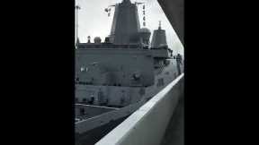 Military ship passing through the Panama Canal